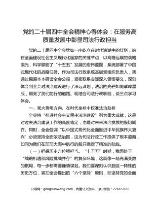 党的二十届四中全会精神心得体会：在服务高质量发展中彰显司法行政担当