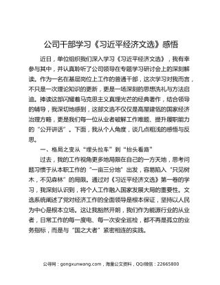 公司干部学习《习近平经济文选》感悟