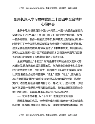 副局长深入学习贯彻党的二十届四中全会精神心得体会