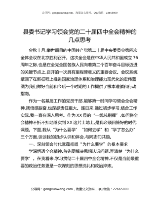 县委书记学习领会党的二十届四中全会精神的几点思考