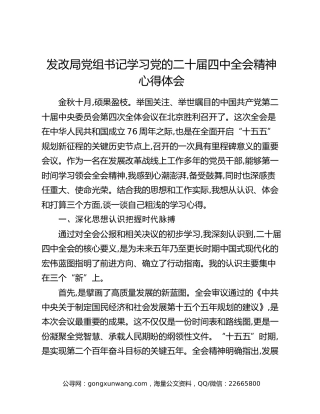 发改局党组书记学习党的二十届四中全会精神心得体会