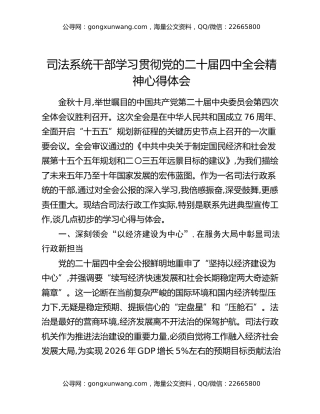 司法系统干部学习贯彻党的二十届四中全会精神心得体会