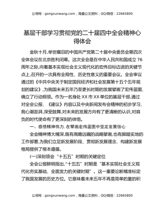 基层干部学习贯彻党的二十届四中全会精神心得体会