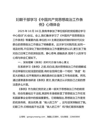 妇联干部学习《中国共产党思想政治工作条例》心得体会