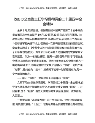 政府办公室副主任学习贯彻党的二十届四中全会精神