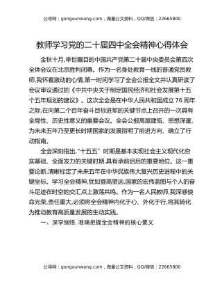 教师学习党的二十届四中全会精神心得体会