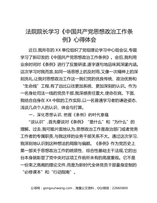 法院院长学习《中国共产党思想政治工作条例》心得体会