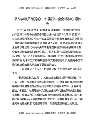深入学习贯彻党的二十届四中全会精神心得体会