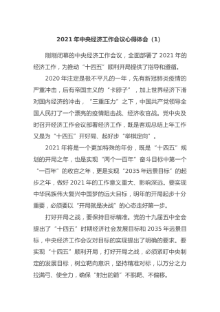 2021年中央经济工作会议心得体会