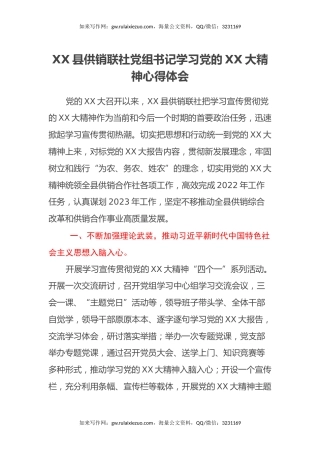 XX县供销联社党组书记学习党的二十大精神心得体会（盛会）