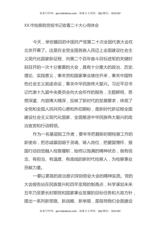 XX市检察院党组书记收看二十大心得体会