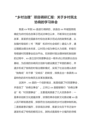 “乡村治理”项目调研汇报：关于乡村民主协商的学习体会
