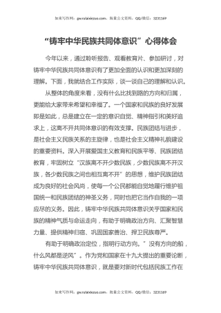 “铸牢中华民族共同体意识”心得体会