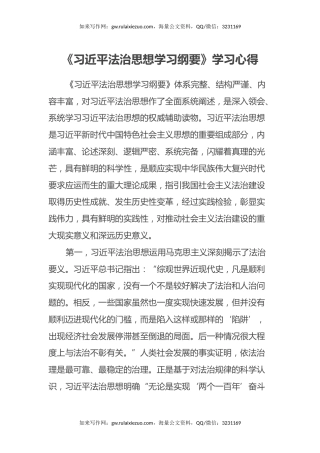 《习近平法治思想学习纲要》学习心得体会