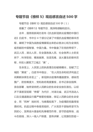 专题节目《榜样5》观后感言自述500字