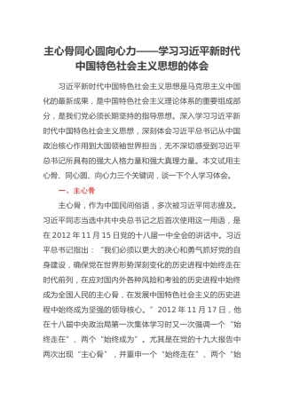 主心骨同心圆向心力——学习习近平新时代中国特色社会主义思想的体会