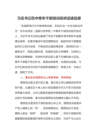 习总书记在中青年干部培训班讲话读后感
