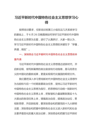 习近平新时代中国特色社会主义思想学习心得