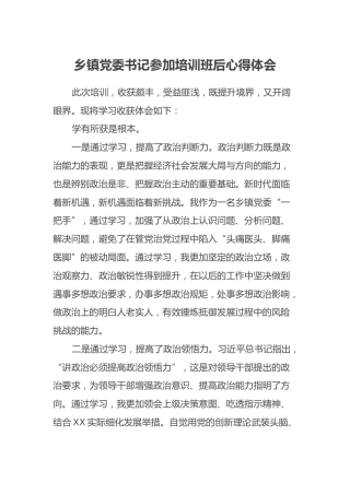 乡镇党委书记参加培训班后心得体会