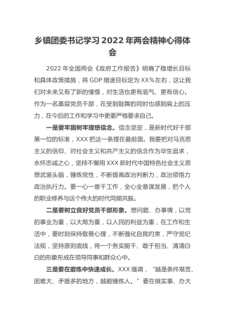 乡镇团委书记学习2022年两会精神心得体会