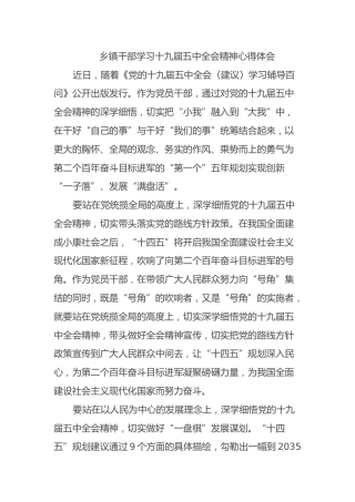 乡镇干部学习十九届五中全会精神心得体会