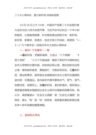 二十大心得体会：蓄力新阶段 绘制新蓝图