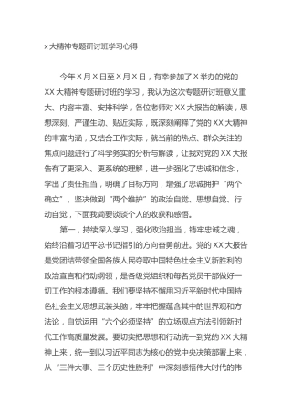 二十大精神专题研讨班学习心得体会（盛会）
