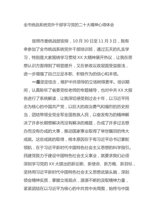 全市统战系统党外干部学习党的二十大精神心得体会（盛会）