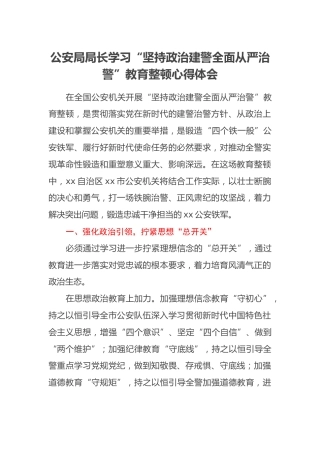 公安局局长学习“坚持政治建警全面从严治警”教育整顿心得体会