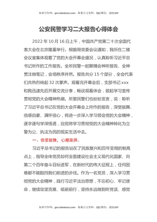 公安民警学习二大大报告心得体会
