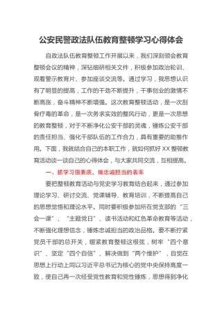 公安民警政法队伍教育整顿学习心得体会