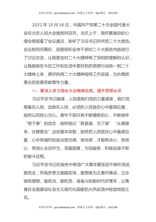 共青团青年干部观看二十大心得体会