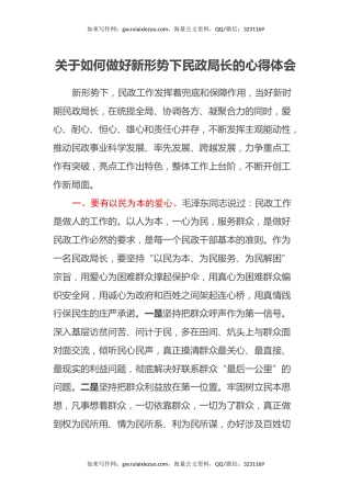 关于如何做好新形势下民政局长的心得体会