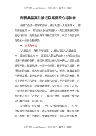 剖析典型案件推进以案促改心得体会