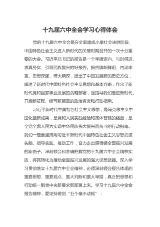 十九届六中全会学习心得体会