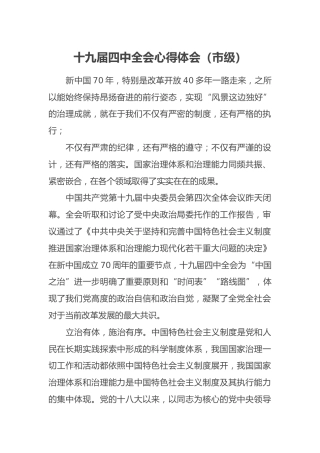 十九届四中全会心得体会（市级）