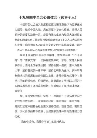 十九届四中全会心得体会（领导个人）