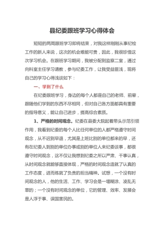 县纪委跟班学习心得体会