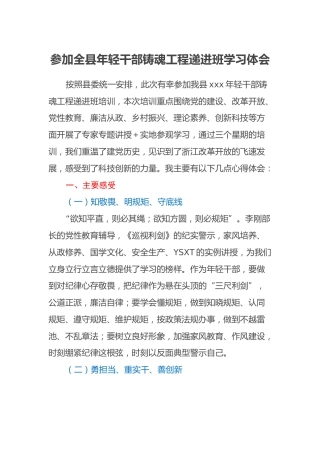 参加全县年轻干部铸魂工程递进班学习体会