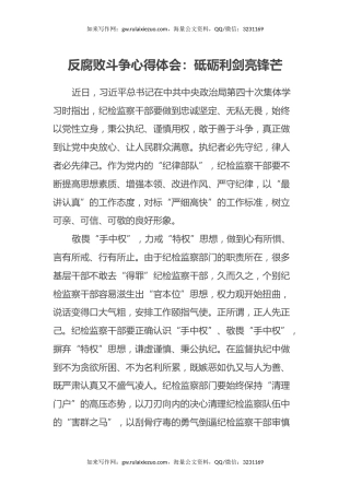 反腐败斗争心得体会：砥砺利剑亮锋芒