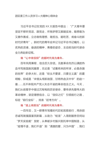 团区委工作人员学习二十大精神心得体会（盛会）