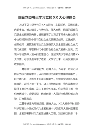 国企党委书记学习党的二十大心得体会（盛会）