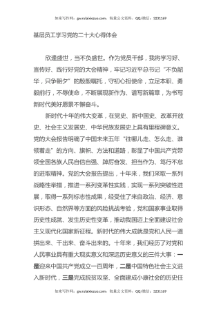 基层员工学习党的二十大心得体会