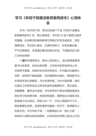 学习《年轻干部廉洁教育案例读本》心得体会