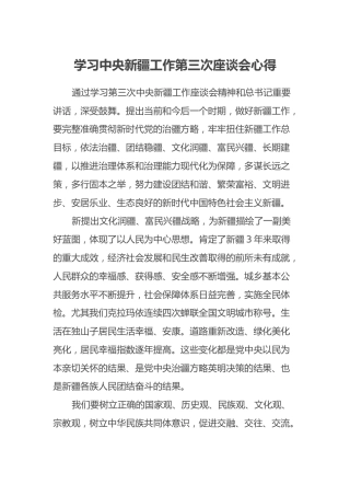 学习中央新疆工作第三次座谈会心得