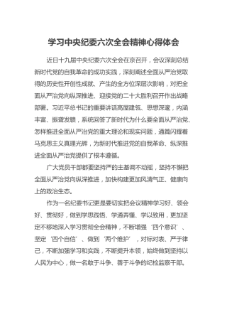 学习中央纪委六次全会精神心得体会