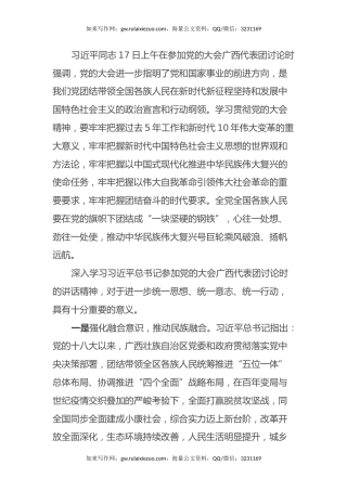 学习习近平总书记参加党的二十大广西代表团讨论时的讲话精神心得体会