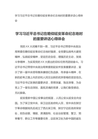 学习习近平总书记在瞻仰延安革命纪念地时的重要讲话心得体会