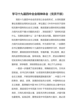 学习十九届四中全会精神体会（党员干部）