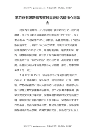 学习总书记新疆考察时重要讲话精神心得体会2